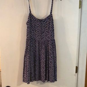 Blue and White Spaghetti Strap Dress with Pockets